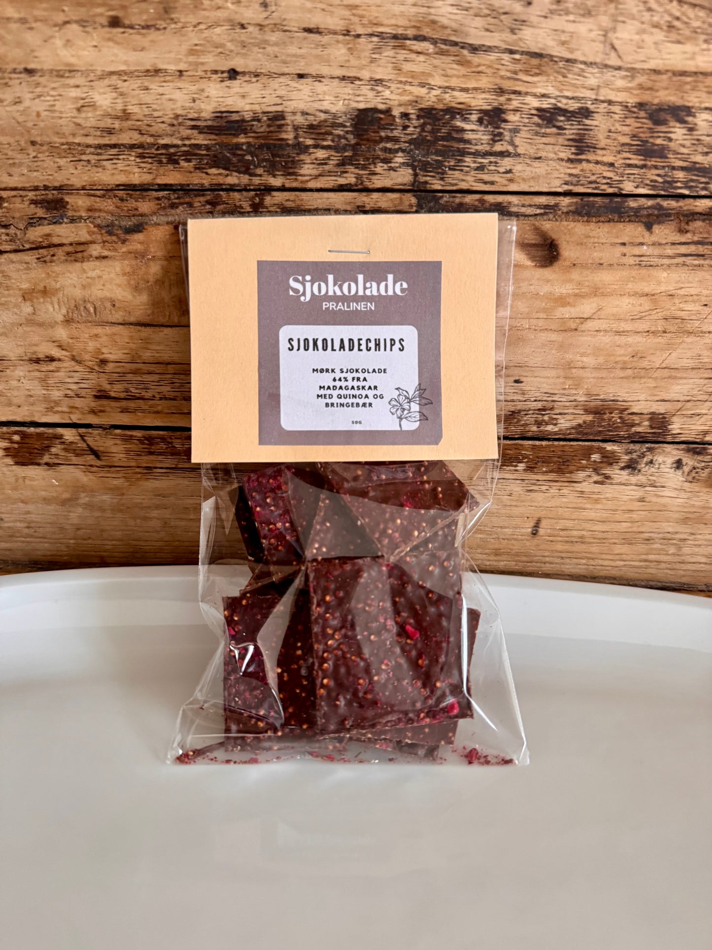 Sjokoladechips med bringebær